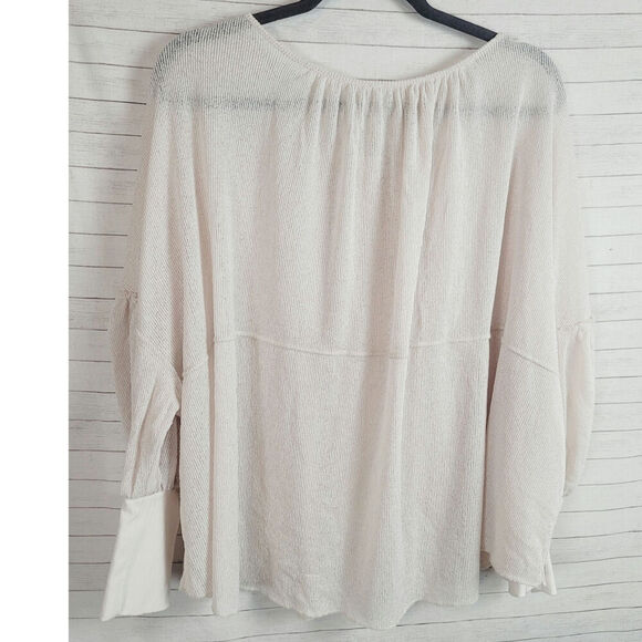 FREE PEOPLE BALLOON SLEEVE GAUZY BOHO SHIRT, SZ SMALL - Picture 8 of 9